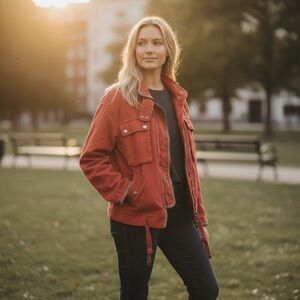 Free People Flight Line Oversized Military Red Bomber Jacket Size XS Embroidered
